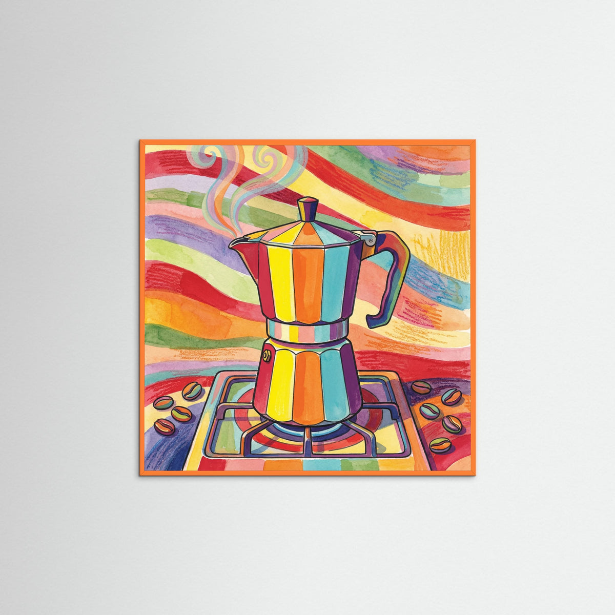 Orange Wood Square Rainbow Coffee
