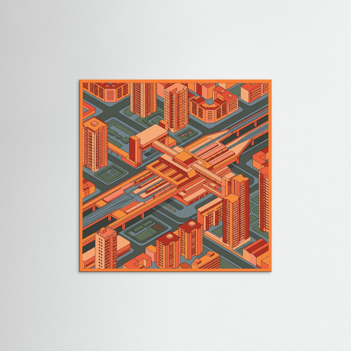 Orange Wood Square Urban Geometry