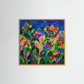 Orange Wood Square Vibrant Floral Portrait