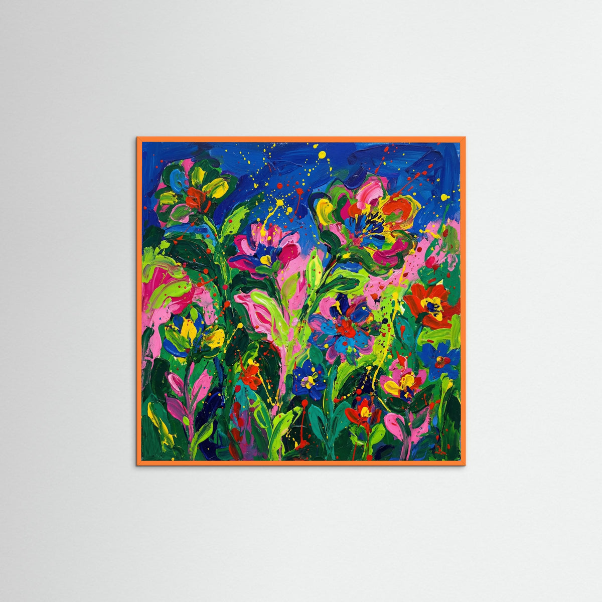 Orange Wood Square Vibrant Floral Portrait