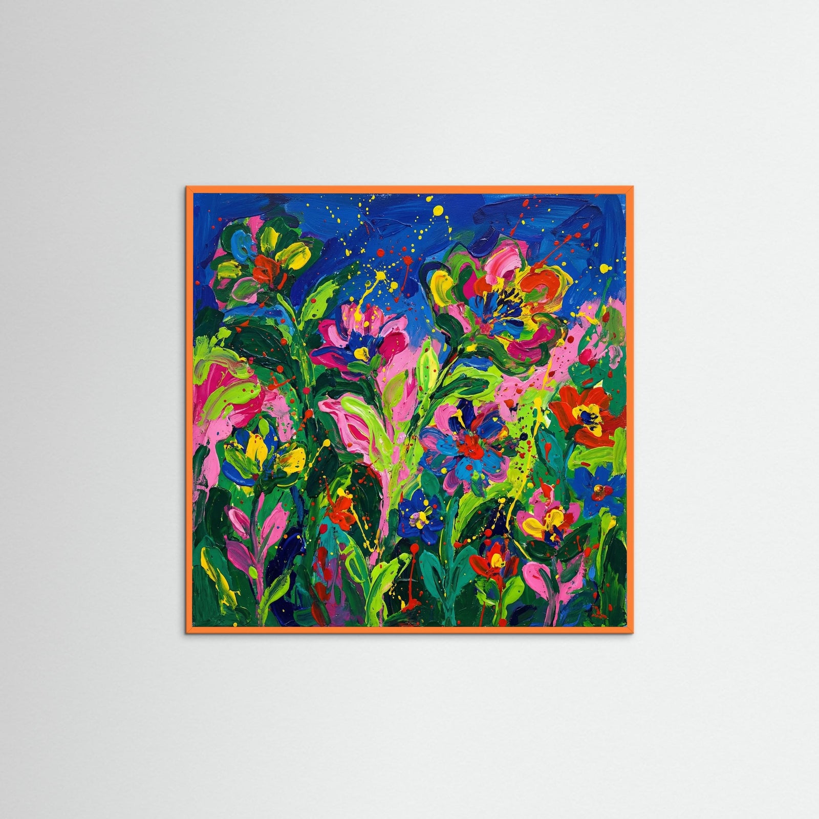 Orange Wood Square Vibrant Floral Portrait