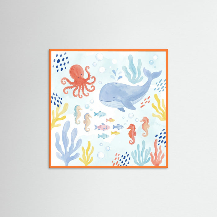 Orange Wood Square Whimsical Jungle Friends