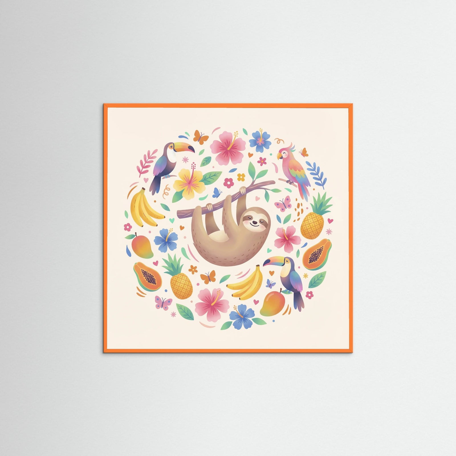 Orange Wood Square Whimsical Jungle