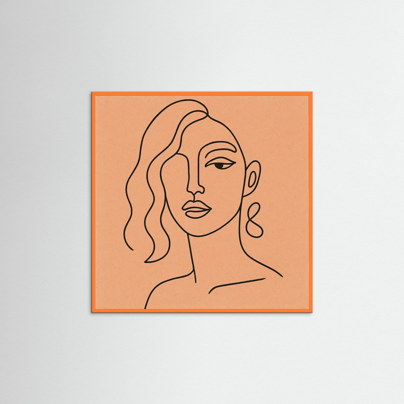 Orange Wood Square Whimsical Lines