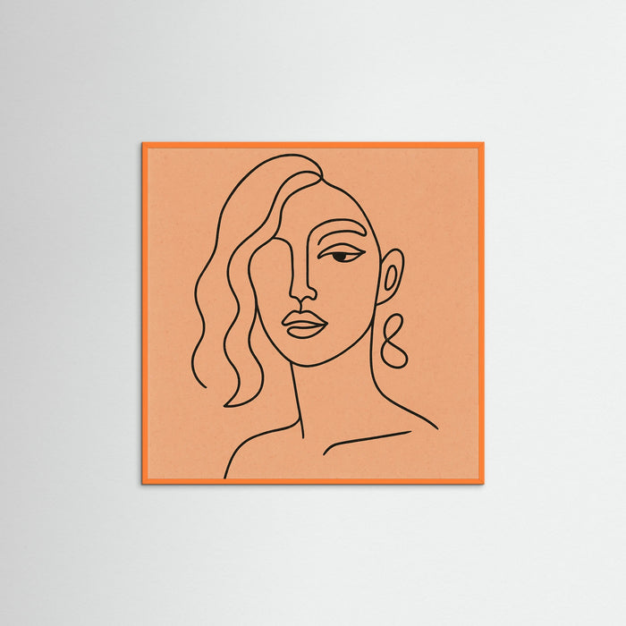 Orange Wood Square Whimsical Lines