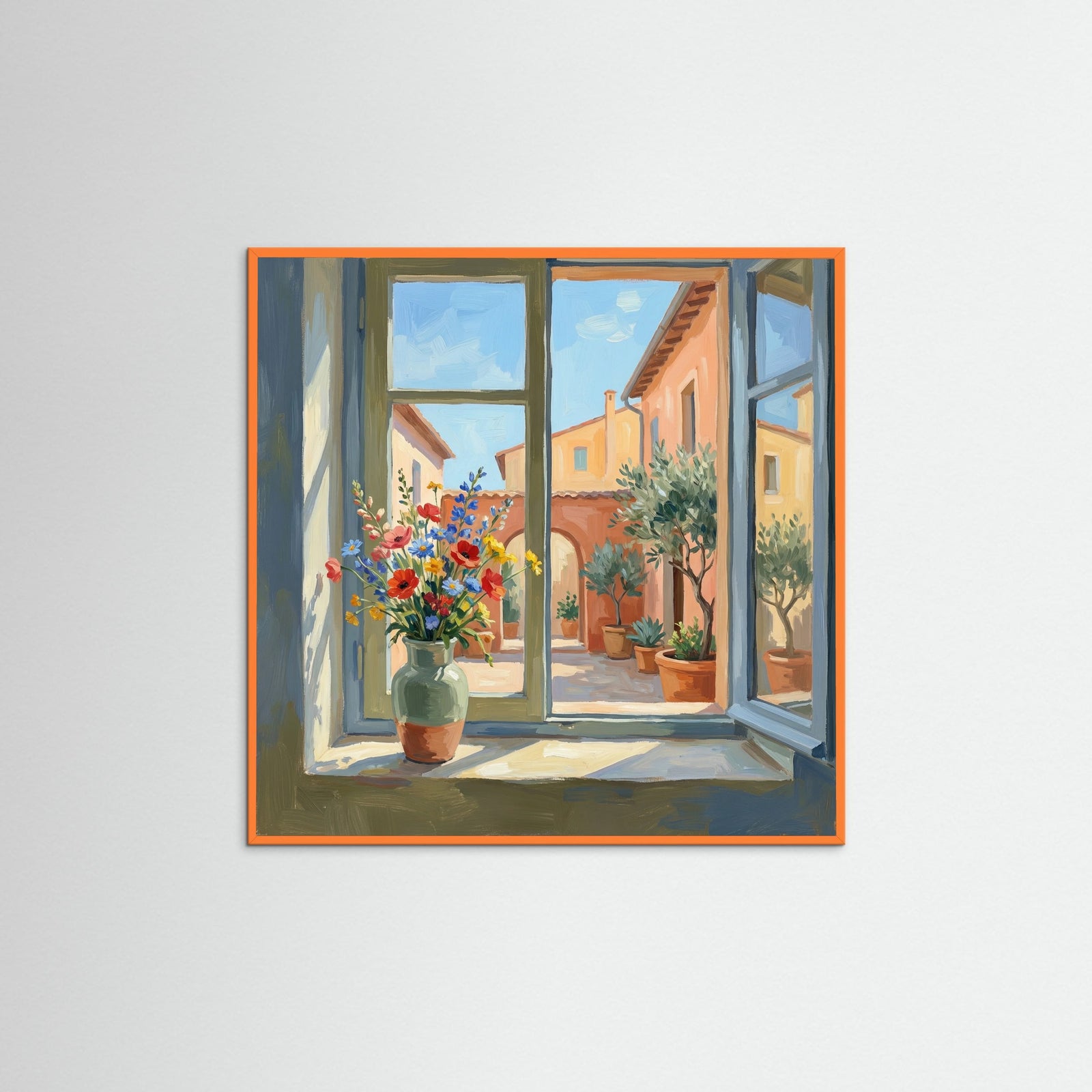 Orange Wood Square Window to the Sea