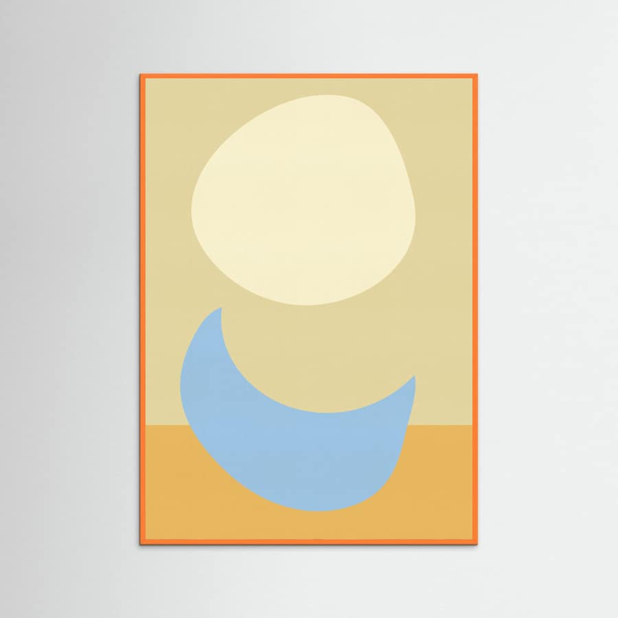 Orange Wood Stacked Ovals in Soft Yellow and Light Blue Poster