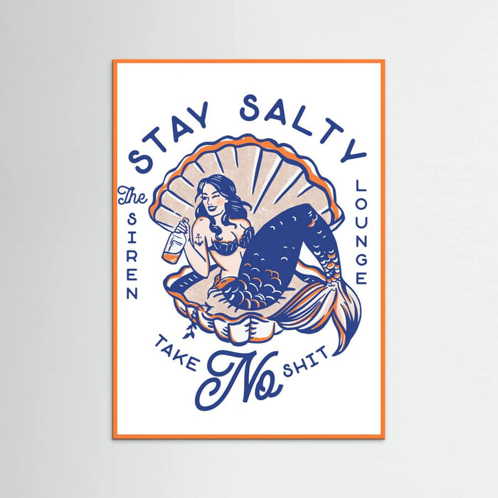 Orange Wood Stay Salty Siren Lounge Pin-Up Mermaid Poster