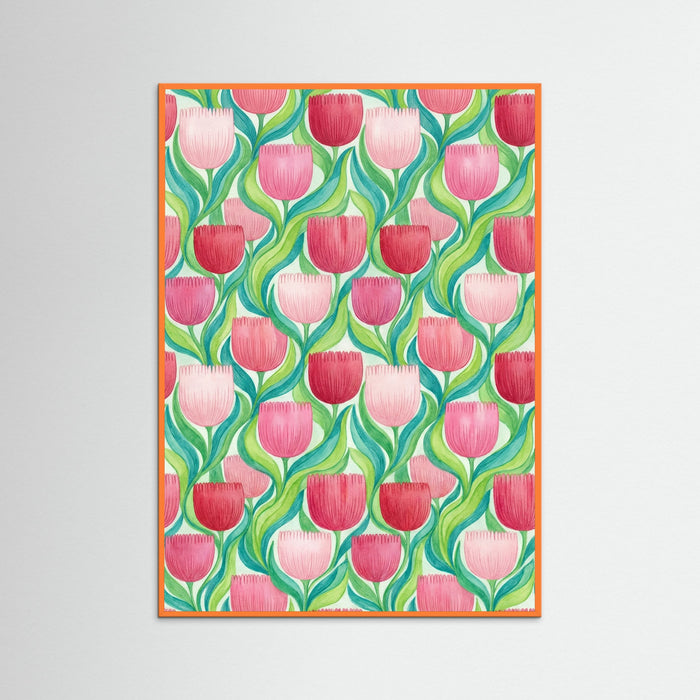 Orange Wood Stylized Floral Array