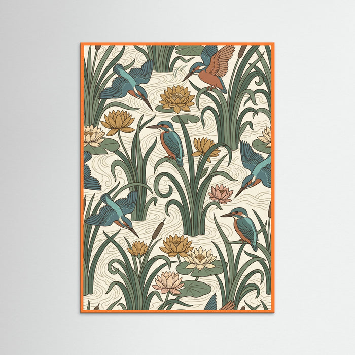 Orange Wood Trellis Rose Birds