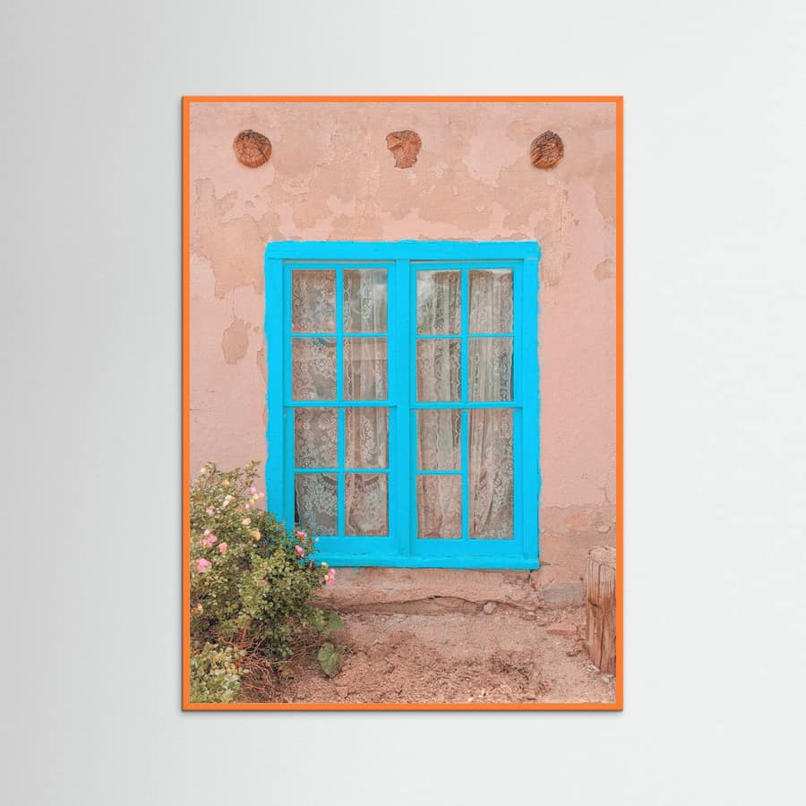 Orange Wood Turquoise Window - Taos, New Mexico Poster