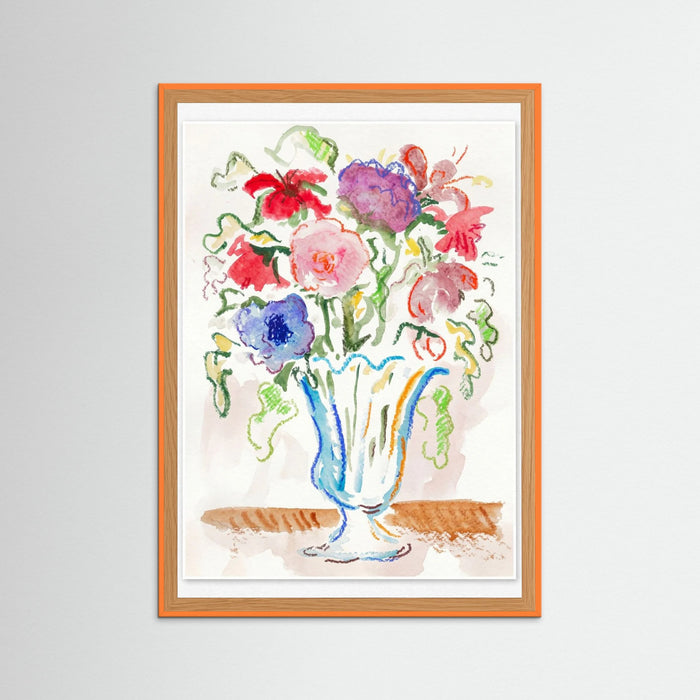 Orange Wood Vibrant Floral Still Life
