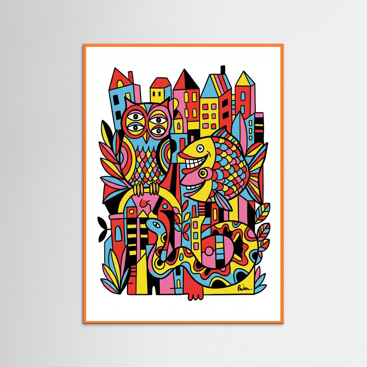Orange Wood Vibrant Folk Faces