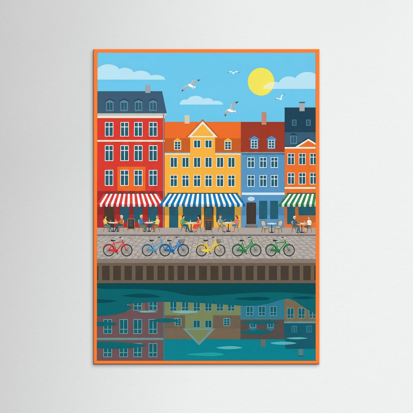 Orange Wood Vibrant Harbor Scene