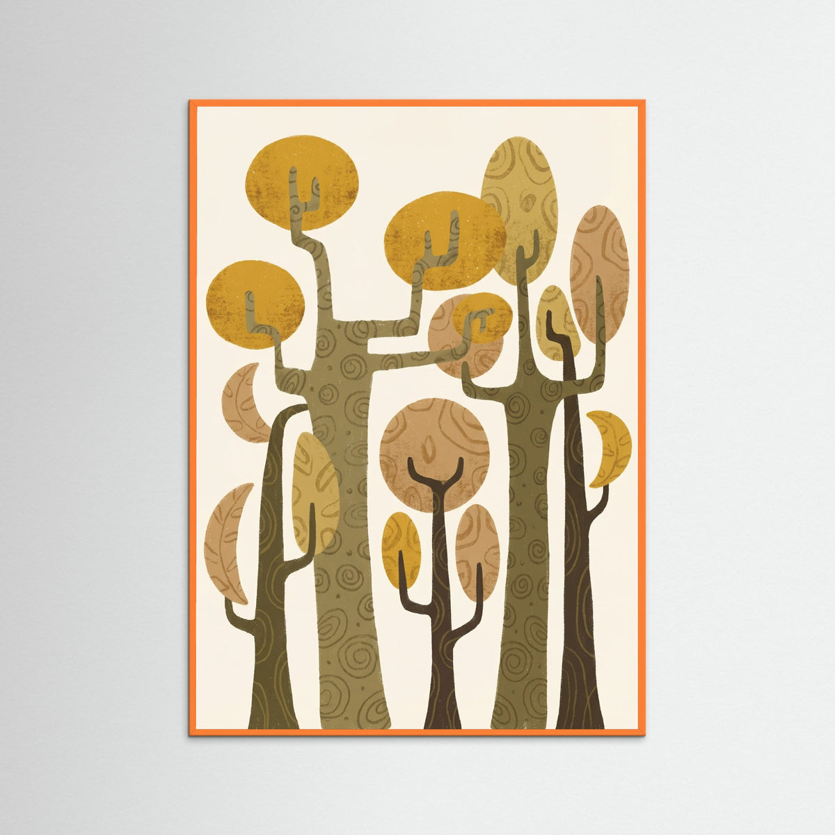 Orange Wood Whimsical Abstract Tree