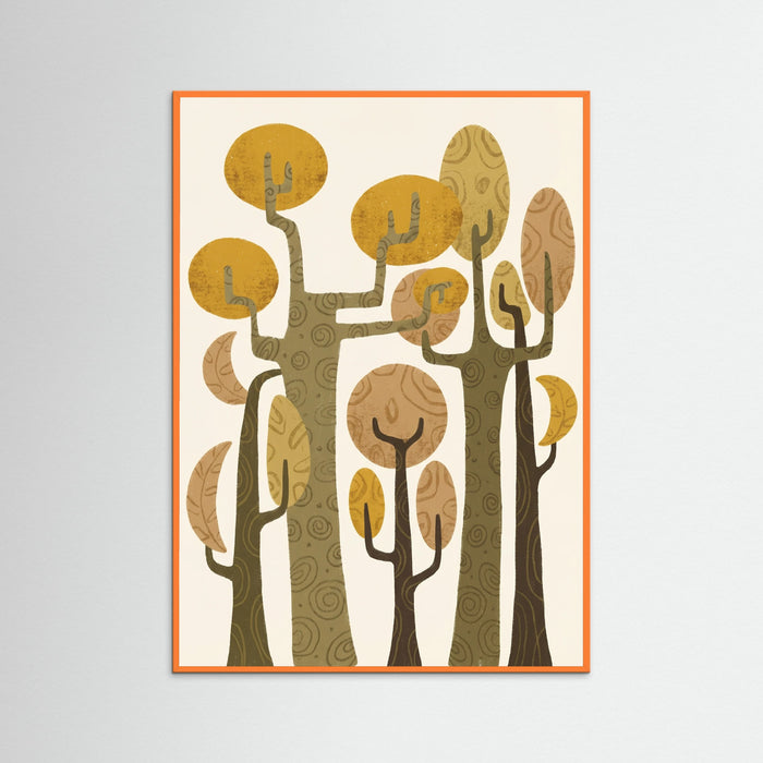 Orange Wood Whimsical Abstract Tree