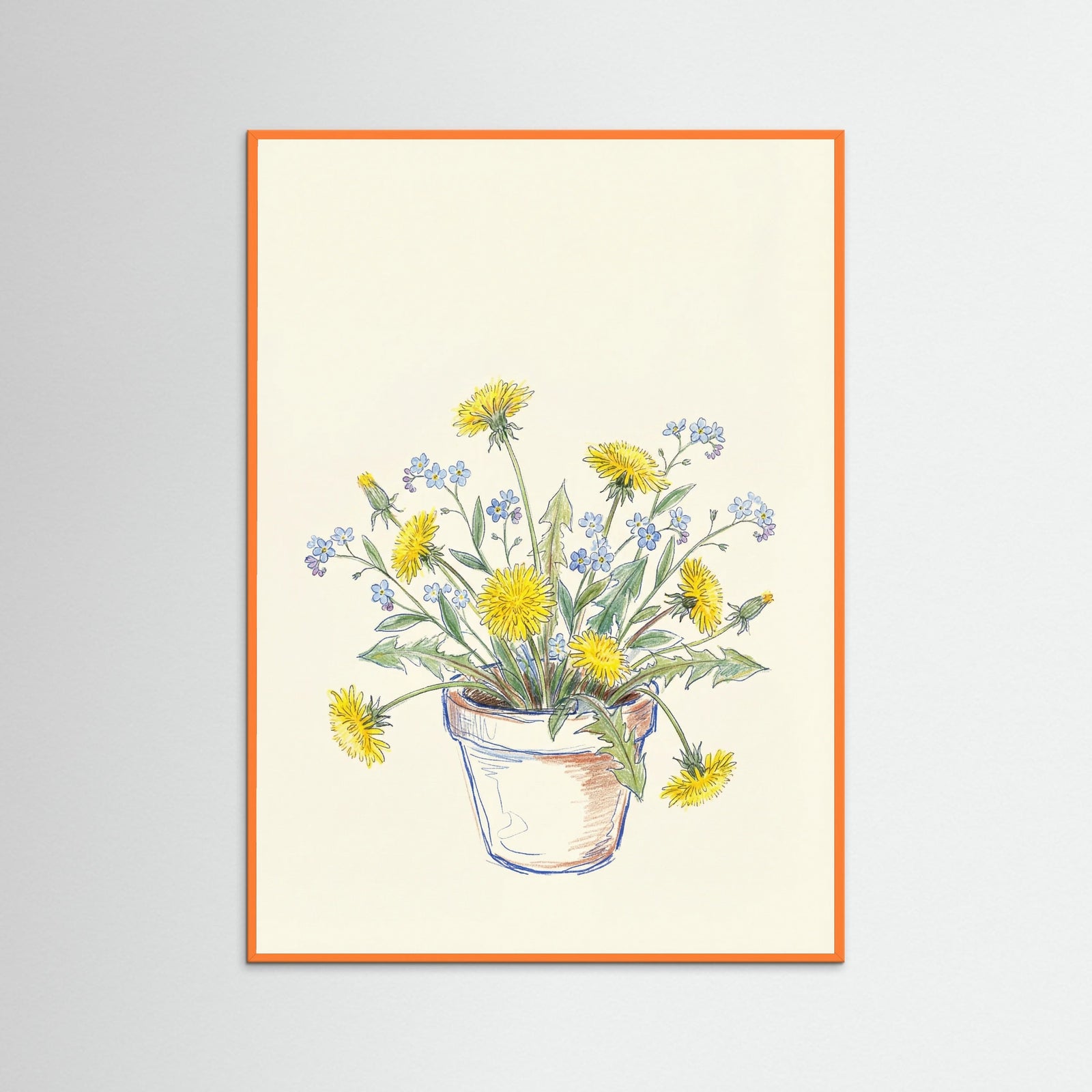 Orange Wood Wildflower Sketch Vase