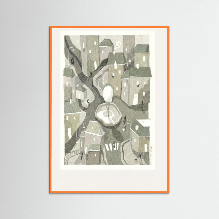 Orange Wood Winding Cityscape