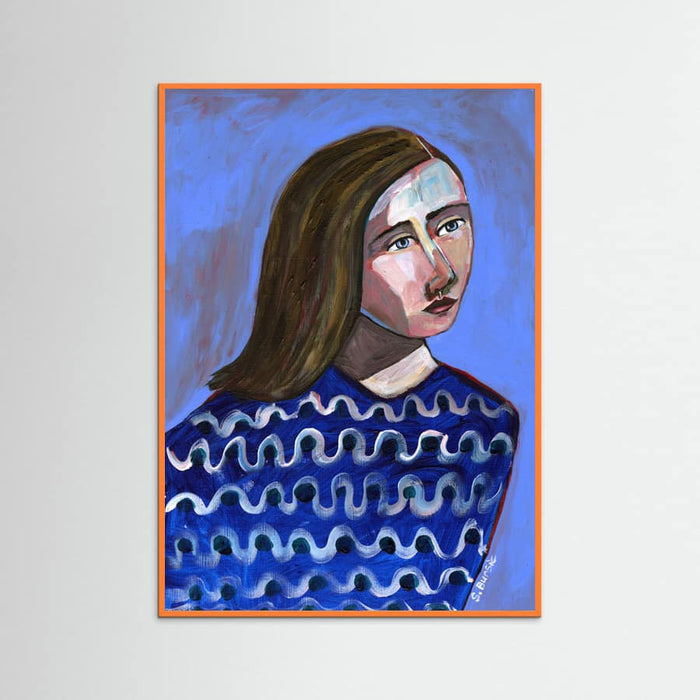 Poster Woman in Blue Sweater Naive Portrait Figurative – poster e stampa artistica