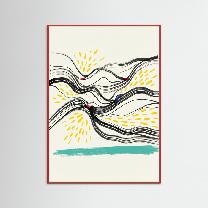 Red Wood Abstract Wavy Rhythm