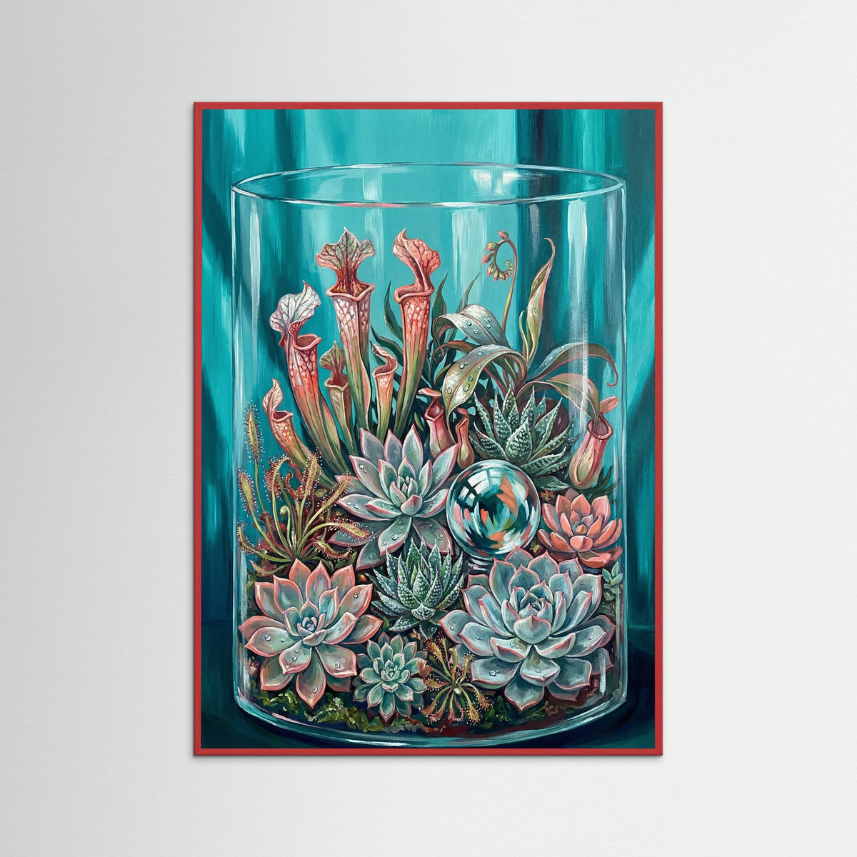Red Wood Aqua Bloom Still Life