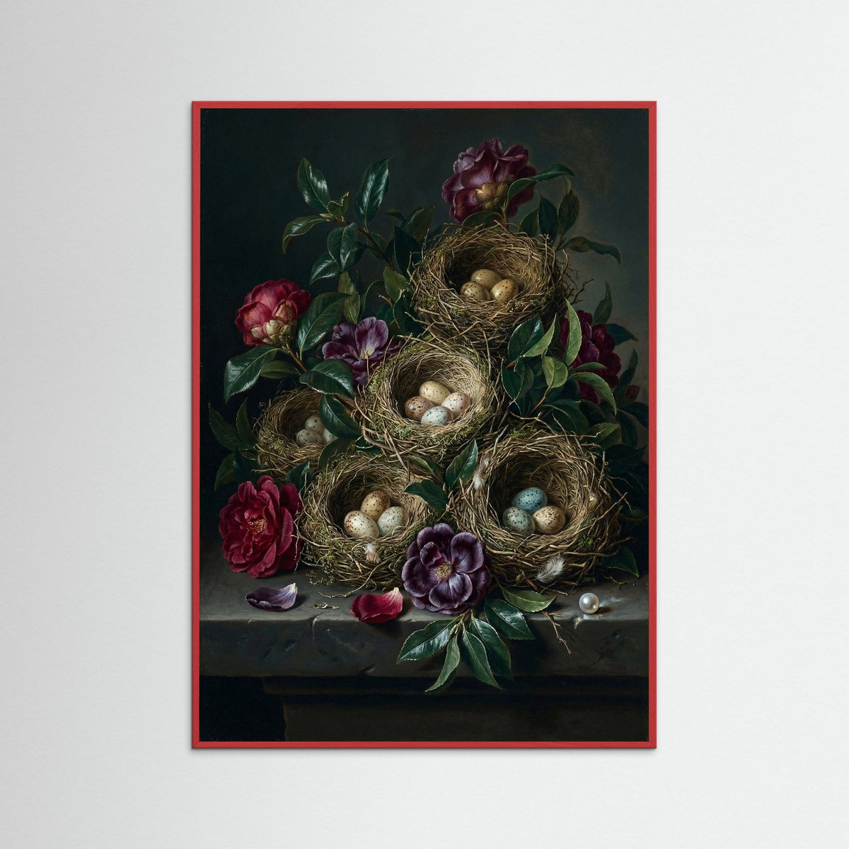 Red Wood Baroque Floral Opulence