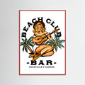 Red Wood Beach Club Bar. Sailor Jerry Style Pin-up Girl Playing Guitar Poster