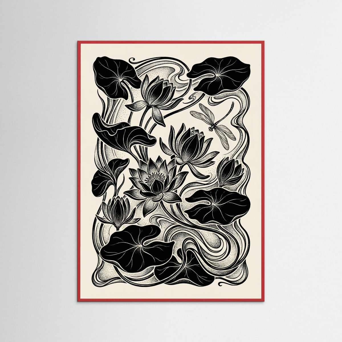 Red Wood Beardsley Floral Nouveau