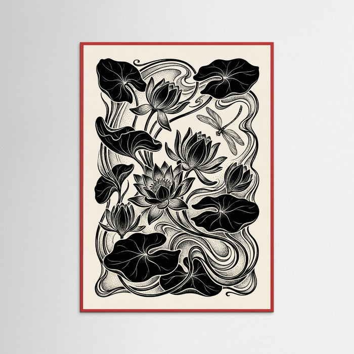 Red Wood Beardsley Floral Nouveau