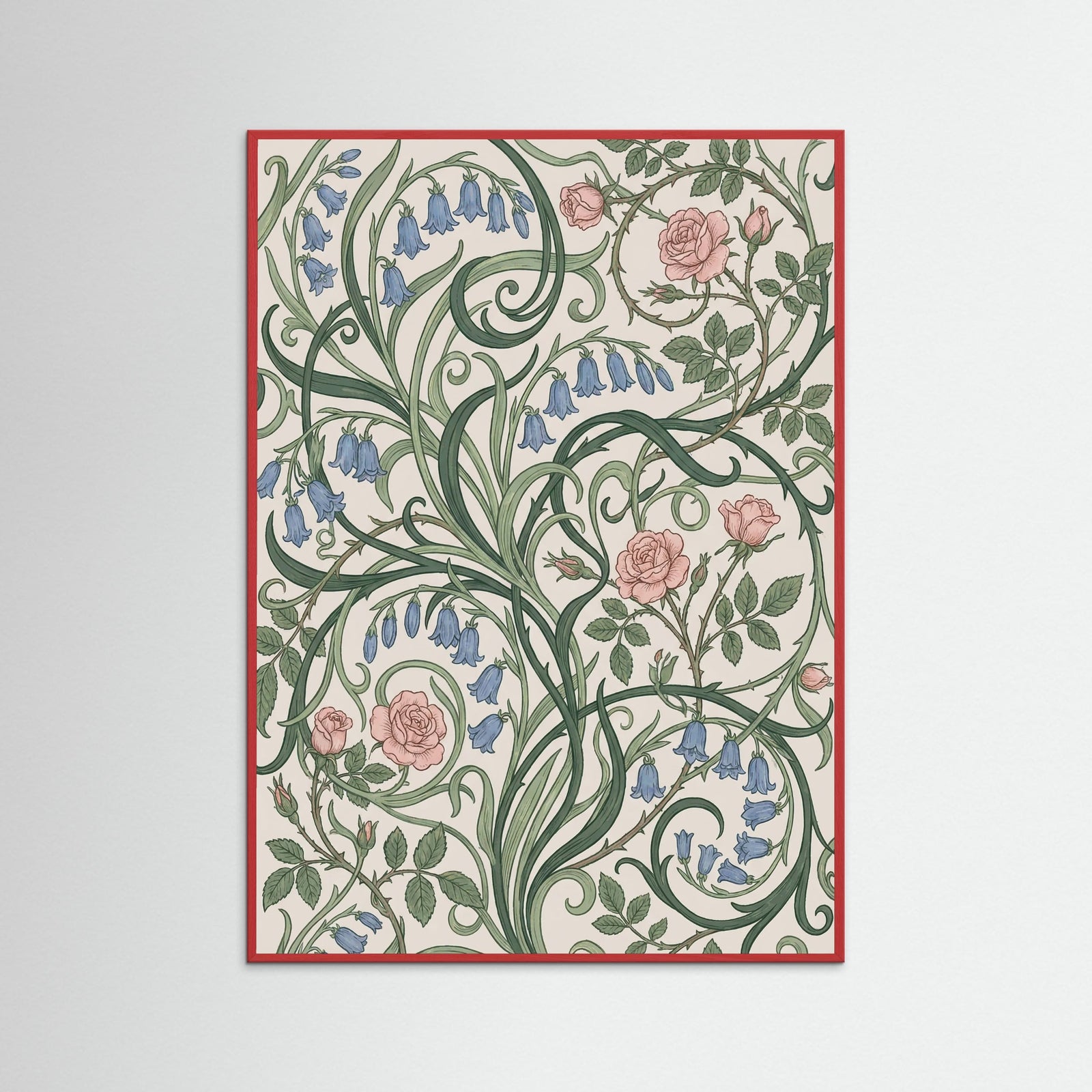 Red Wood Berry Vine Pattern