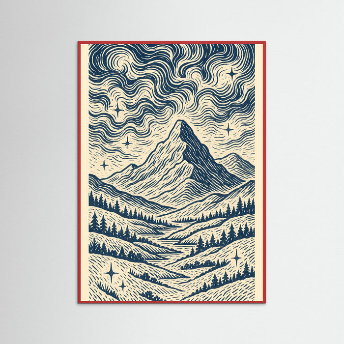 Red Wood Blue Swirl Pattern