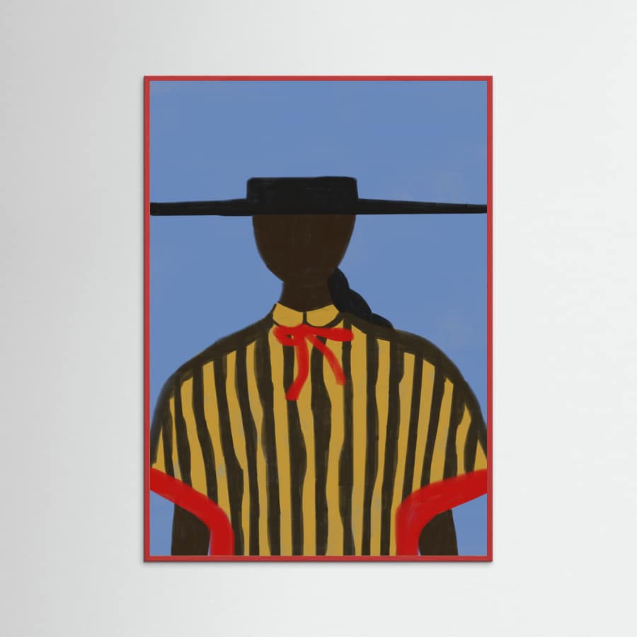 Red Wood Bold Hat Woman and Stripes New Mexico Style Poster