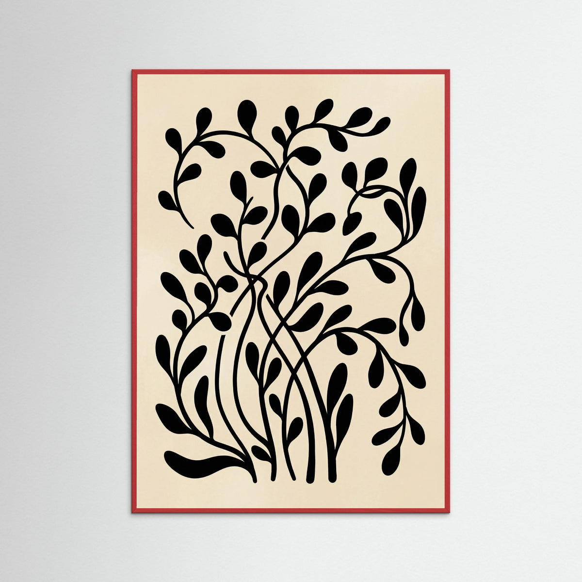 Red Wood Botanical Silhouette Black