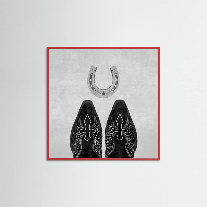 Affiche Bw Cowboy Boots and Horseshoe – affiche et impression d’art