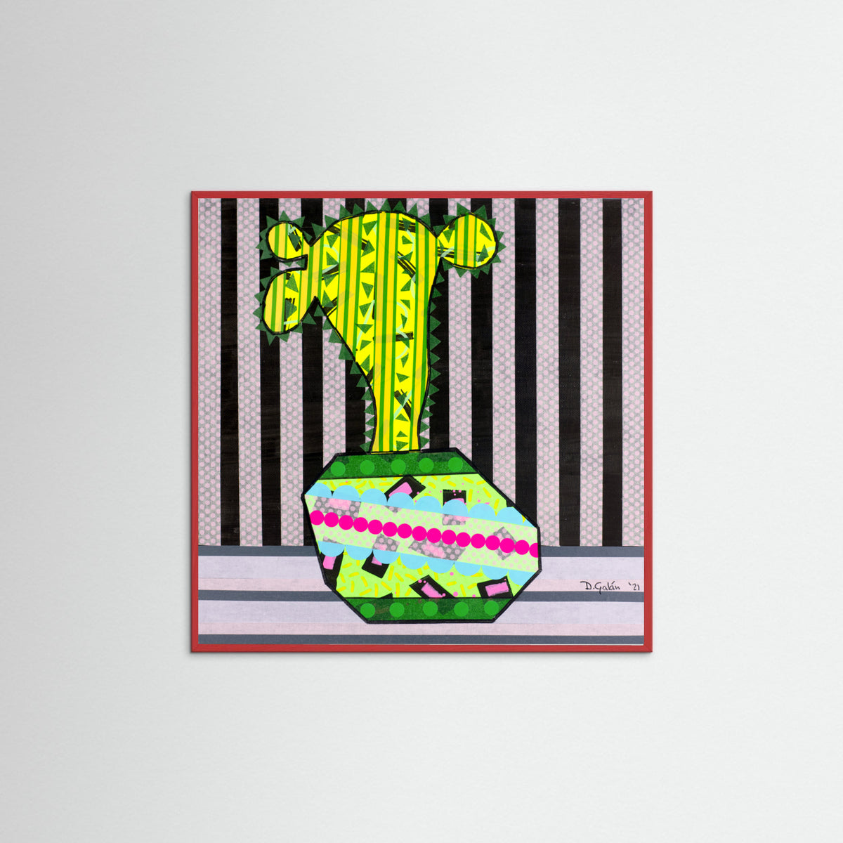 Red Wood Cactus In a Green Pot Poster