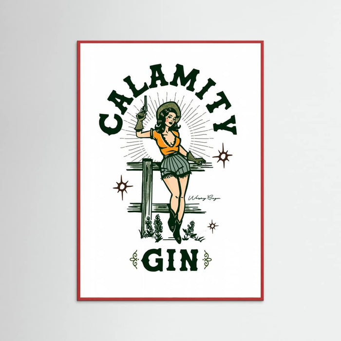 Red Wood Calamity Gin Funny Retro Western Cowgirl Art Poster