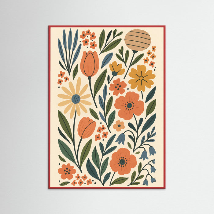 Red Wood Colorful Floral Pattern