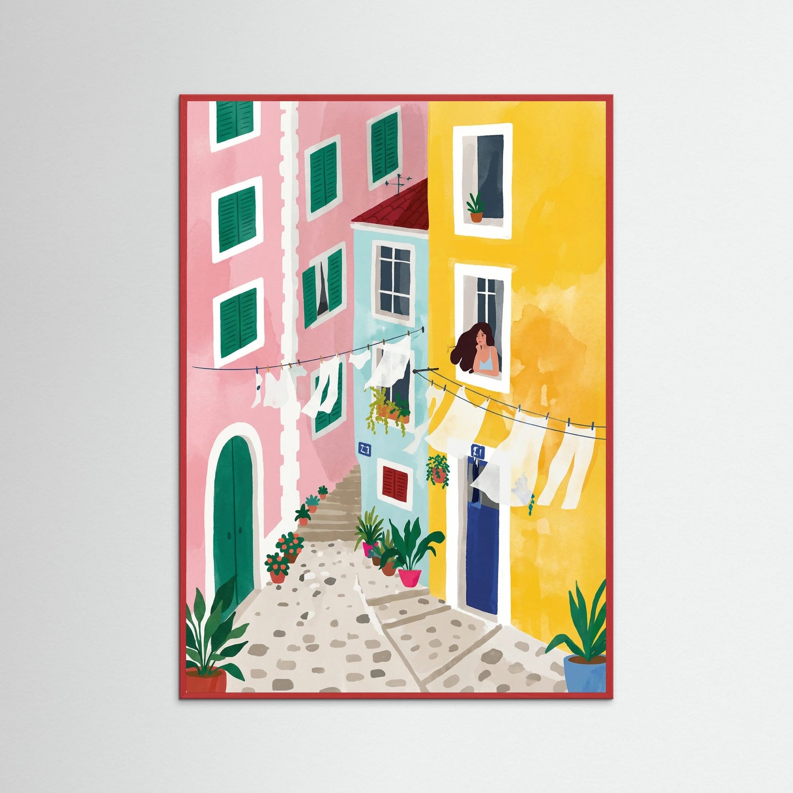 Red Wood Colorful Village Alley