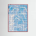 Red Wood Contemporary Abstract In White and Blue Poster