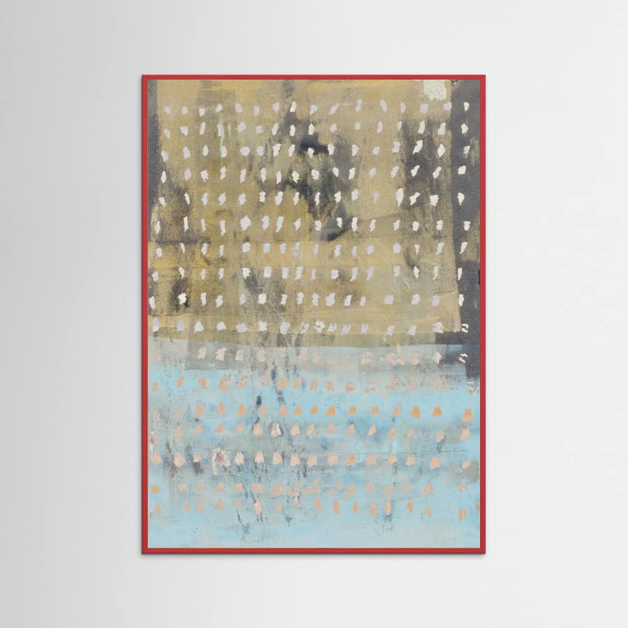 Red Wood Contemporary Abstract In Yellow, Taupe, Light Blue Poster