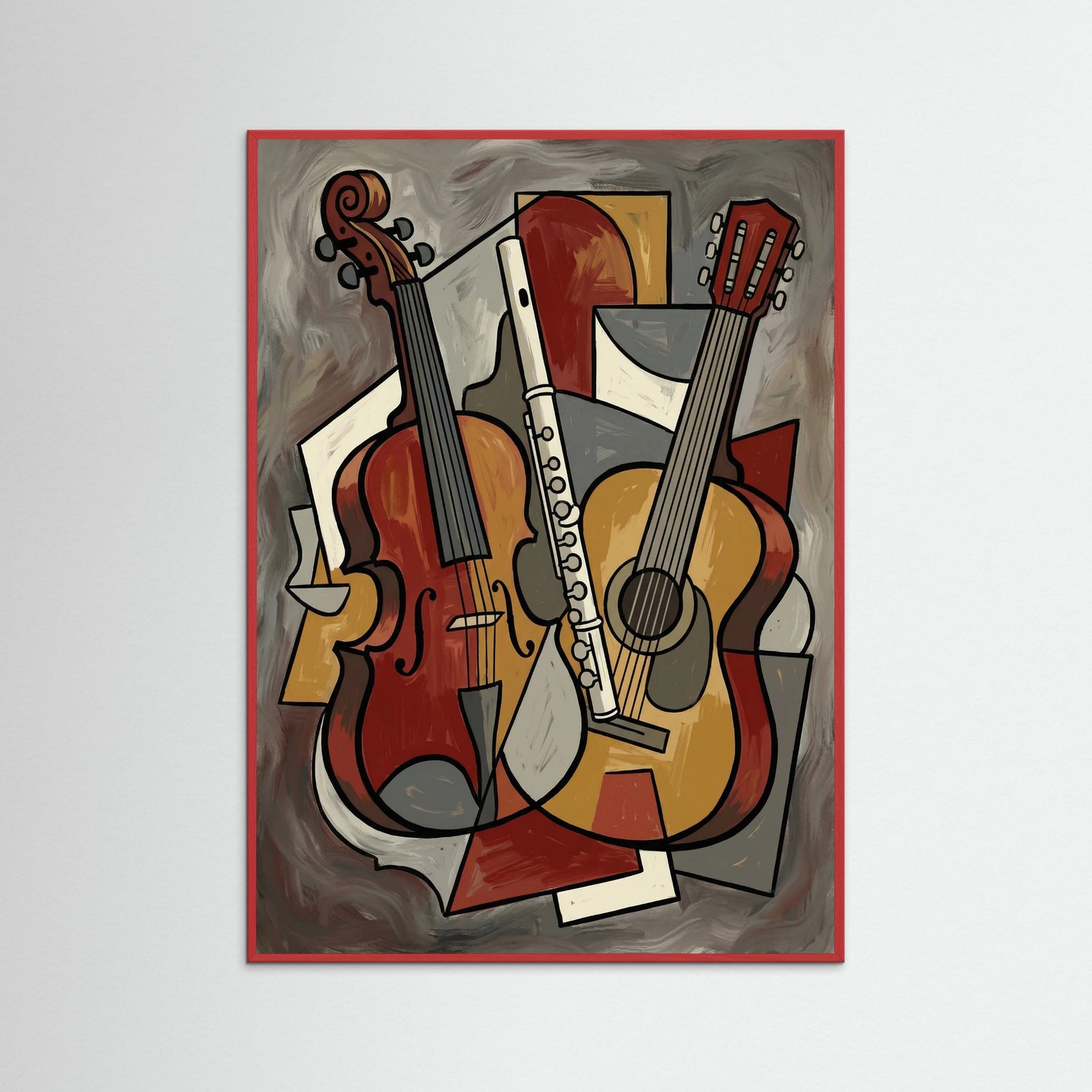 Red Wood Cubist Seated Woman Green