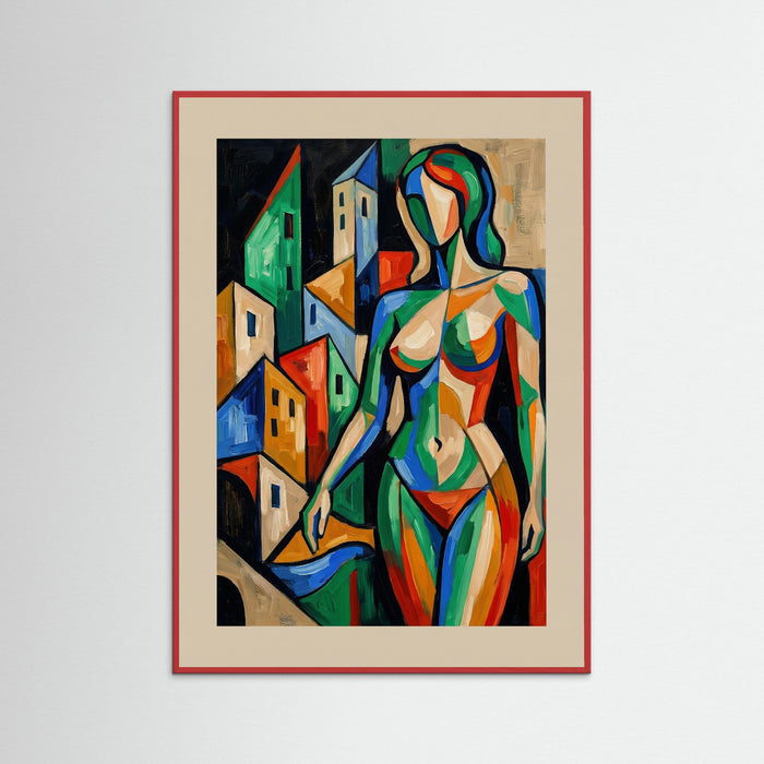 Red Wood Cubist Woman Beige