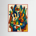 Red Wood Cubist Woman Portrait Blue