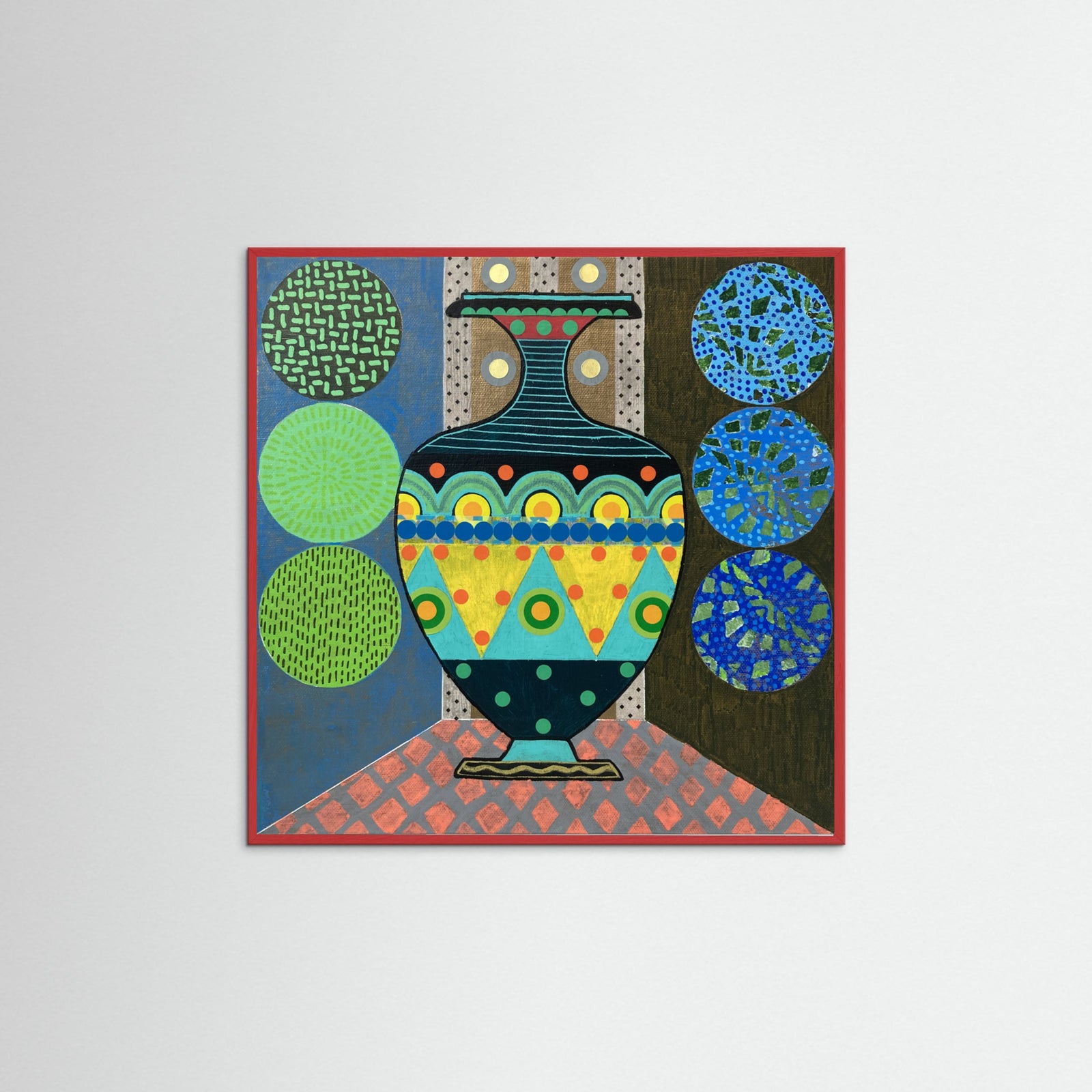 Red Wood Dark Green Vase Poster