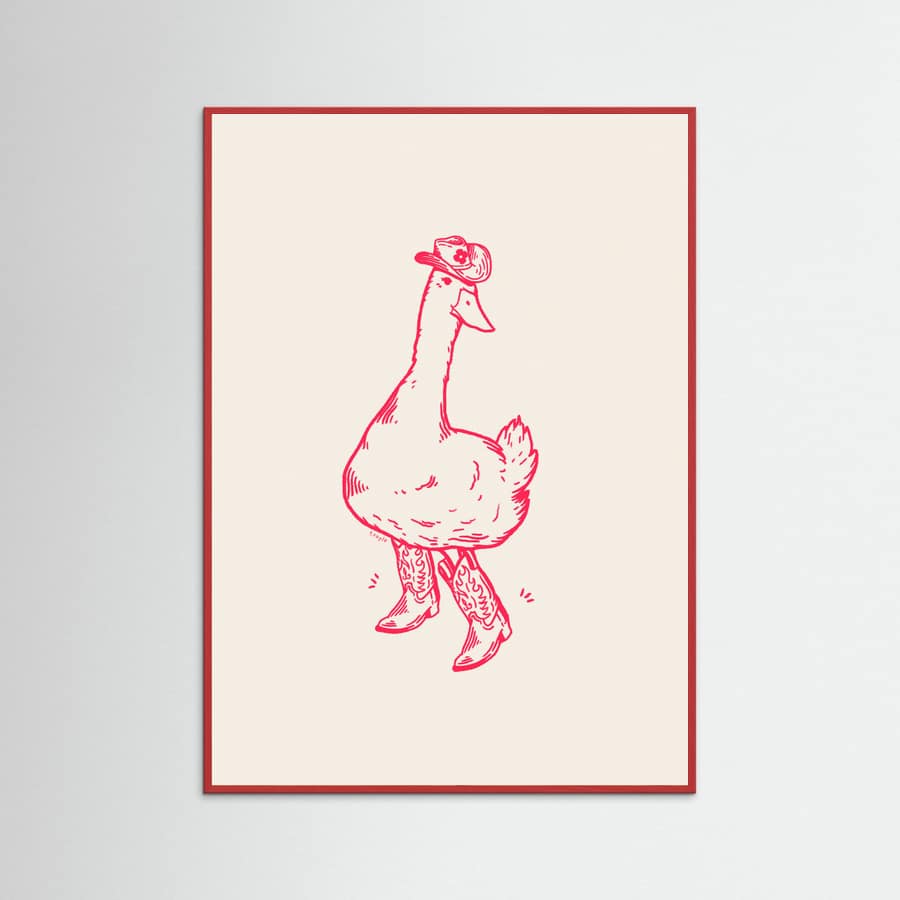 Red Wood Duck wearing Western Boots in pink Poster