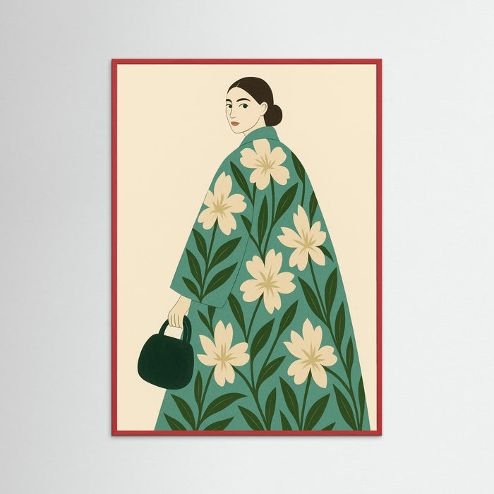 Red Wood Floral Dress Figure