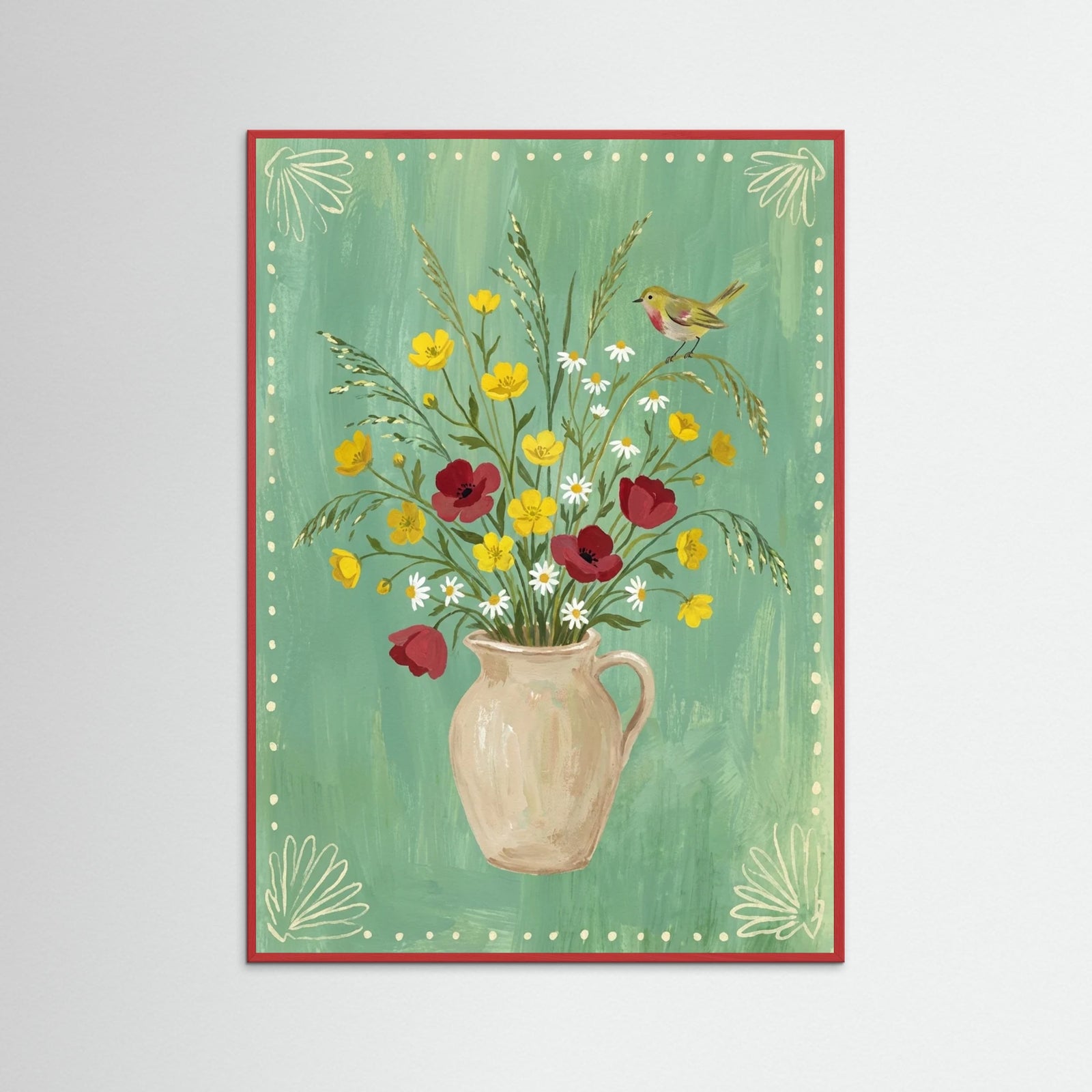 Red Wood Floral Embrace