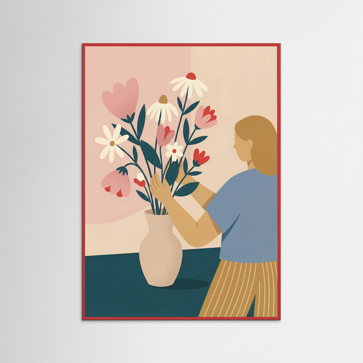 Red Wood Floral Embrace