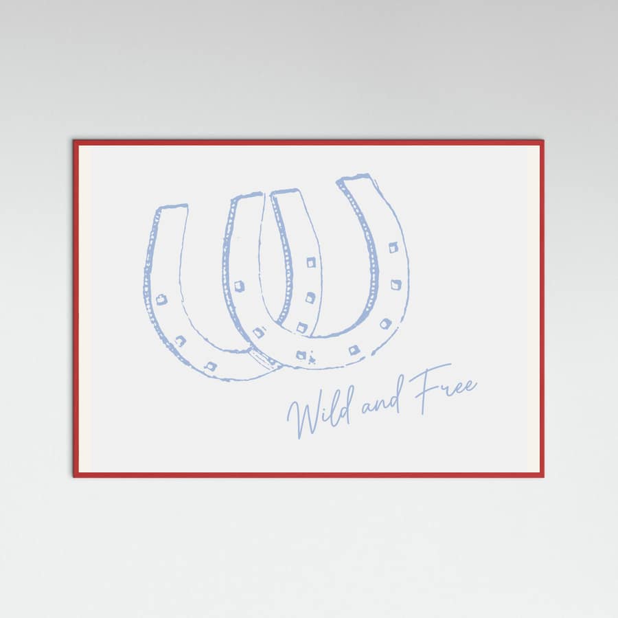 Horseshoe Wild and Free Blue Poster – plakat og kunsttryk