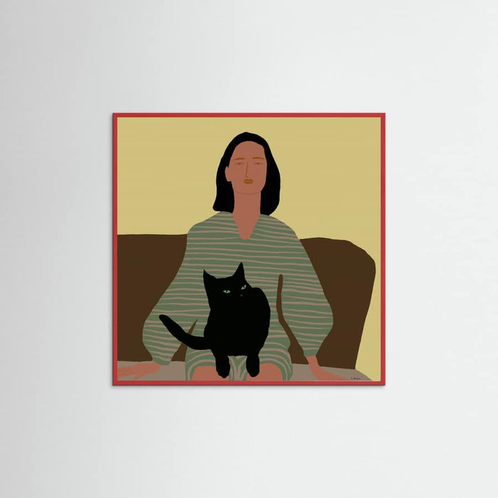 Póster Lady sitting with black cat. – póster e impresión artística